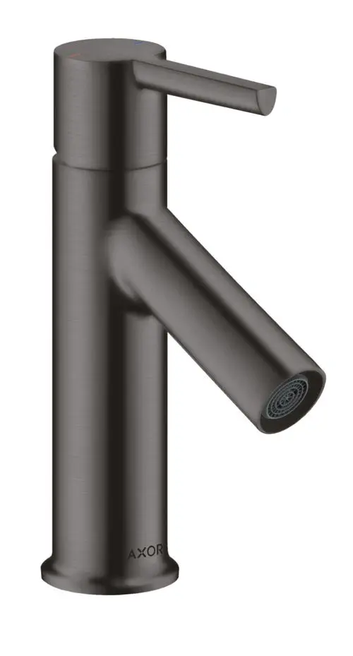 Einhebel-Waschtischmischer von AXOR in Brushed Black Chrome, mit Hebelgriff und Auslauf für Handwaschbecken, ausgestattet mit Zugstangen-Ablaufgarnitur.